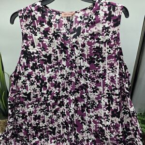 East Adeline 3X 26 Purple Black White Floral Sleeveless Women's Plus Sz Blouse